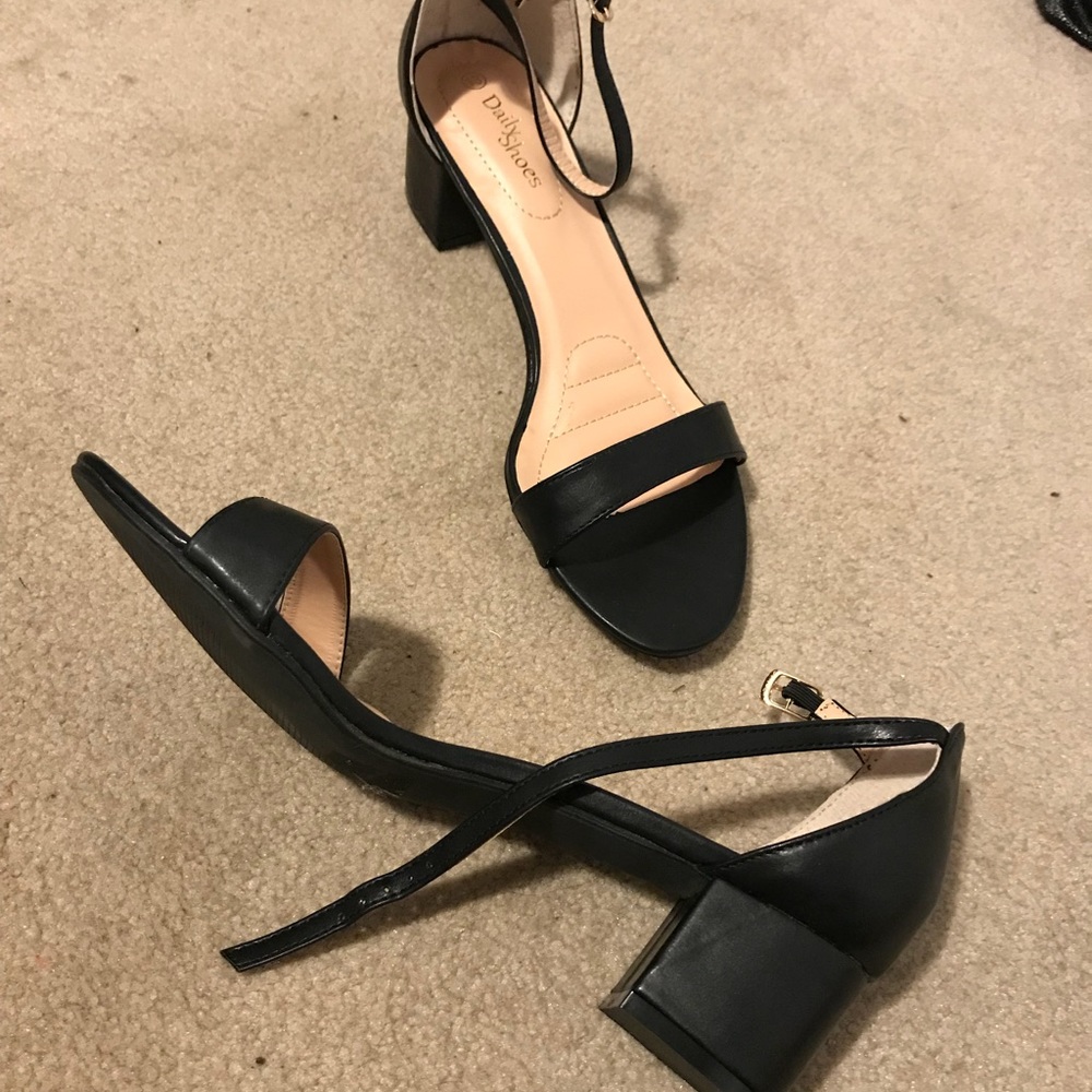 Black Ankle Strap Chunky Heel